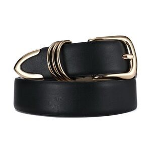 Black Leather Belt with Gold Buckle, in Women’s Size XL (39”-43” Waist)